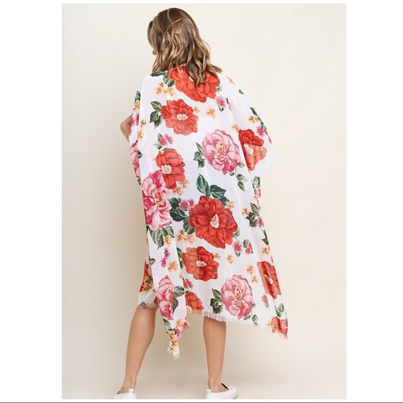 Sheer Floral Print Open Front Kimono Wrap - Picture 2 of 3